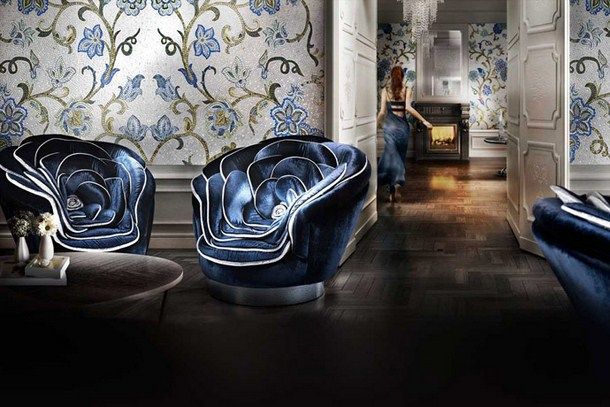 italian art furniture blue rose armchairs