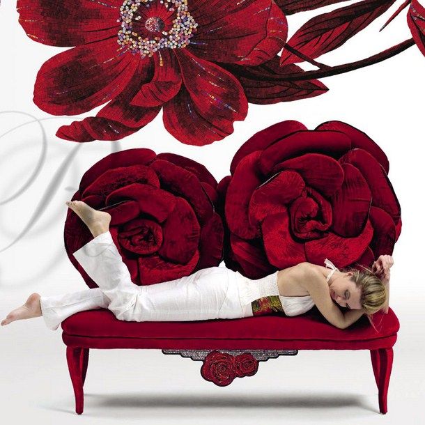 italian art furniture red rose sofa